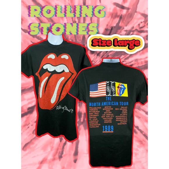Vintage 1989 Rolling Stones Tour T-Shirt – Size Large, Single Stitch Made in USA - Picture 1 of 15